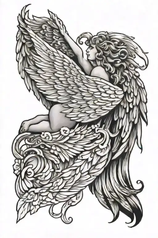 topless angel wings spread tattoo design idea