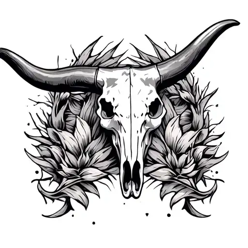 Longhorn Bull Skull tattoo design idea