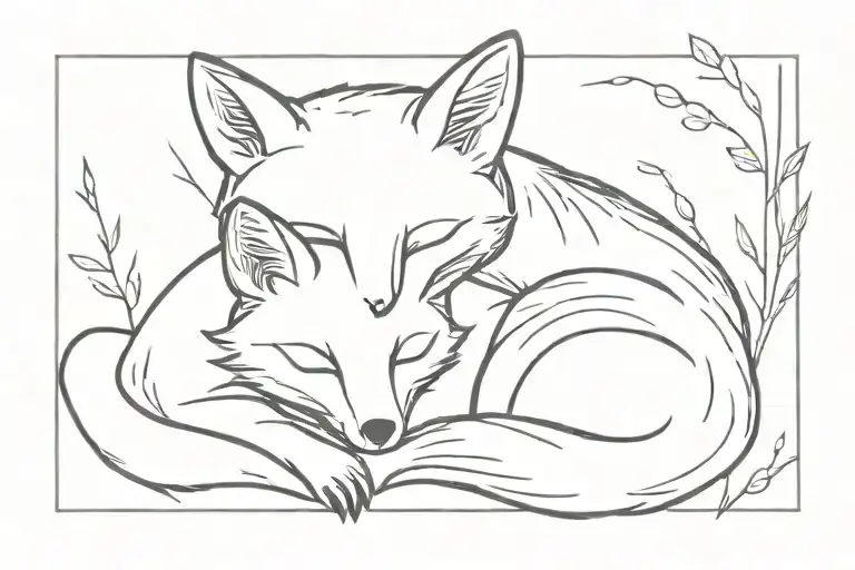 ankle fox mother and child sleeping  tattoo design idea