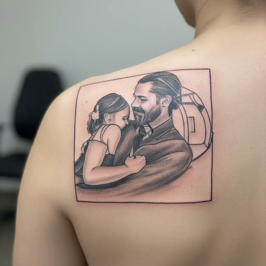 matching daddy daughter tattoos with the words "i loved her first" and "he held me first tattoo design idea