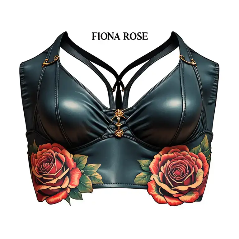 "FIONA ROSE" leather_bra boobs_K_cup tattoo design idea