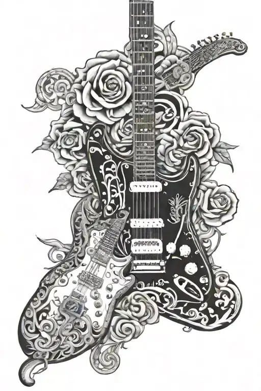 Black fender stratocaster guitar and a white gibson les Paul guitar tattoo design idea