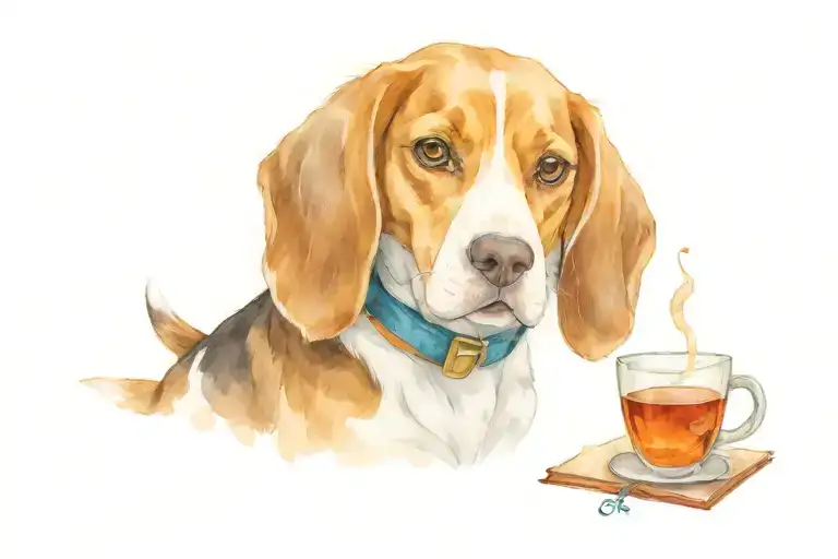 beagle, tea, books, Irish tattoo design idea