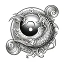 pisces, yin and yang, sun  tattoo design idea