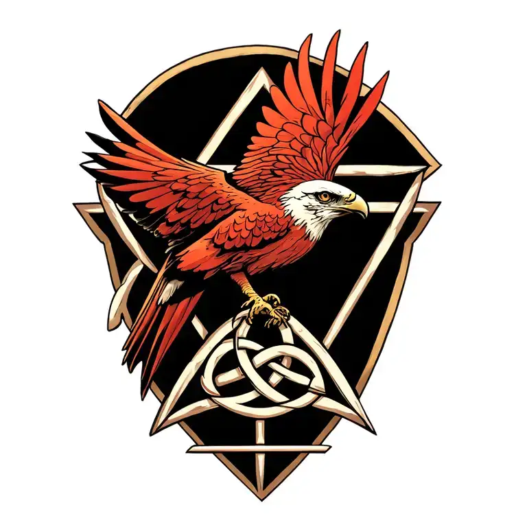 Red Kite surrounded by a triangle made from a celtic trinity knot tattoo design idea