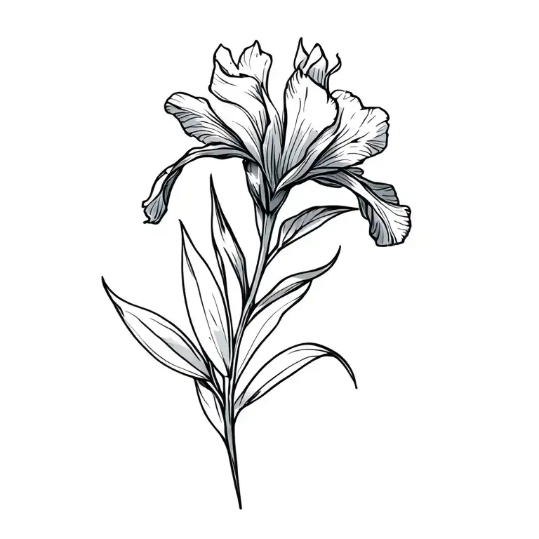 Iris flower with leaves tattoo design idea