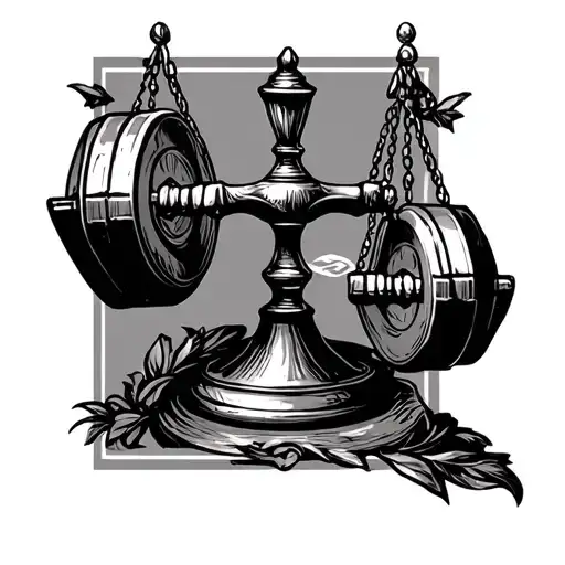 scale of justice using weight dumbbell tattoo design idea