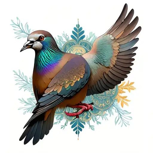 gears mourning dove guidance balance ornamental tattoo design idea