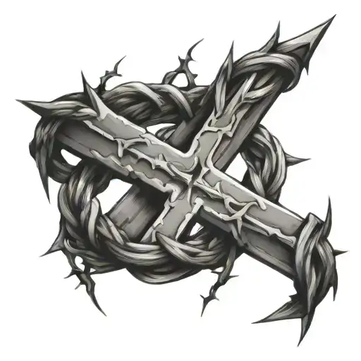 cross barbed wire wrapped tattoo design idea