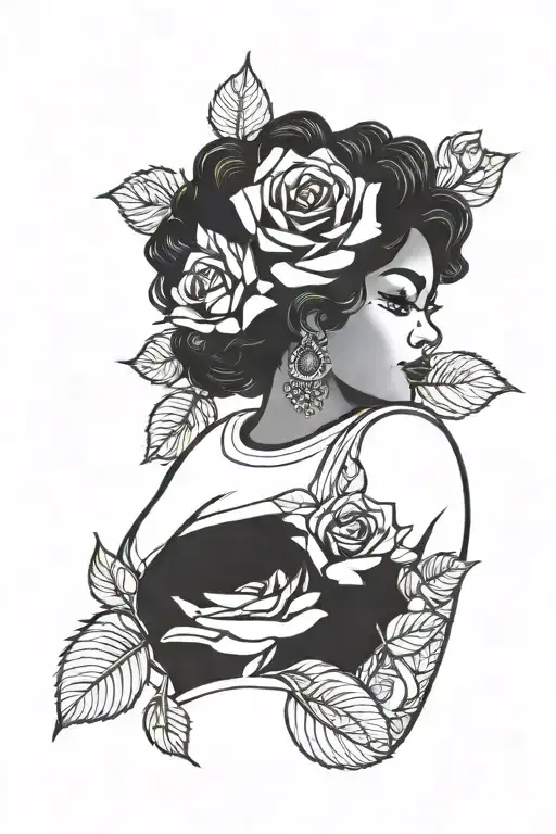 roses, plus size black girl, confident tattoo design idea