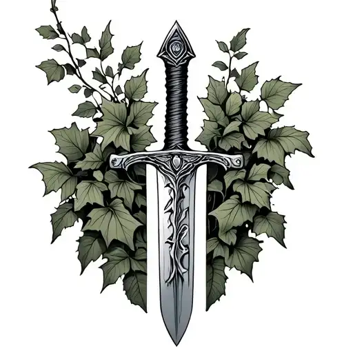 narrow sword with ivy tattoo design idea