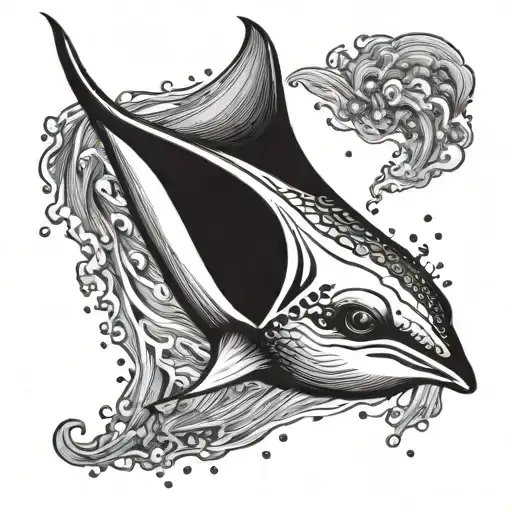 manta ray leaping out of water tattoo design idea