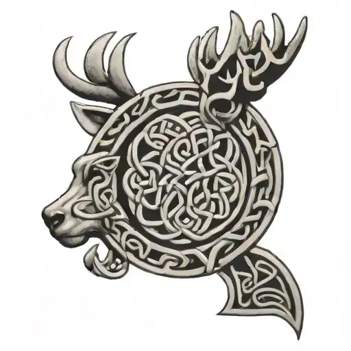 Celtic knotwork design incorporating clan gordon family stag tattoo design idea