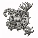 Celtic knotwork design incorporating clan gordon family stag tattoo design idea