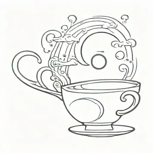 teacup with steam forming the shape of the moon tattoo design idea