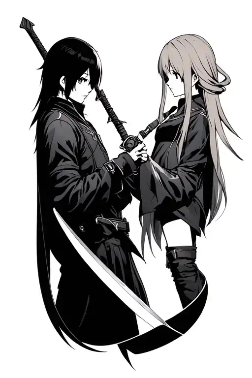 Sword Art Online themed tattoo design featuring Kirito and Asuna tattoo design idea
