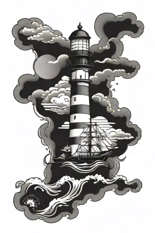 lighthouse guiding ships tattoo design idea