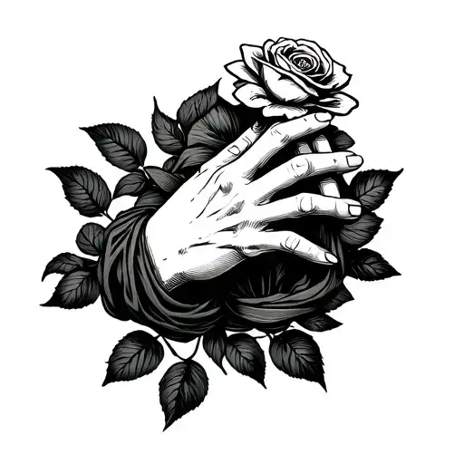 prayer hands holding a rosery wrapped around the hand tattoo design idea