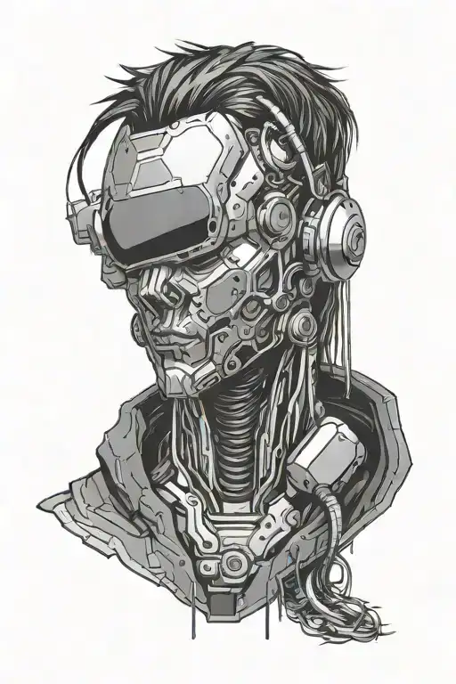 black cyberpunk 2077 cyberware symetrical without face tattoo design idea