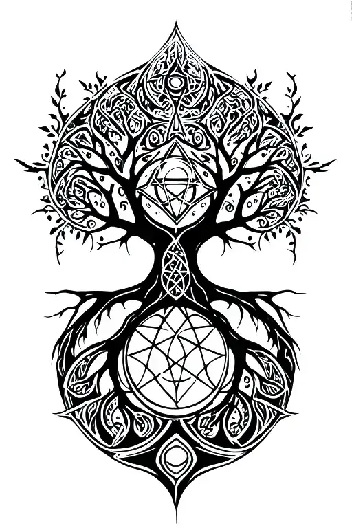 tree of life, pentagram, celtic  tattoo design idea