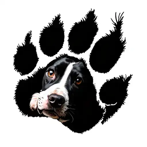 A dog paw imprint with a Bull Terrier Staffordshire inside the central pad and cats tattoo design idea