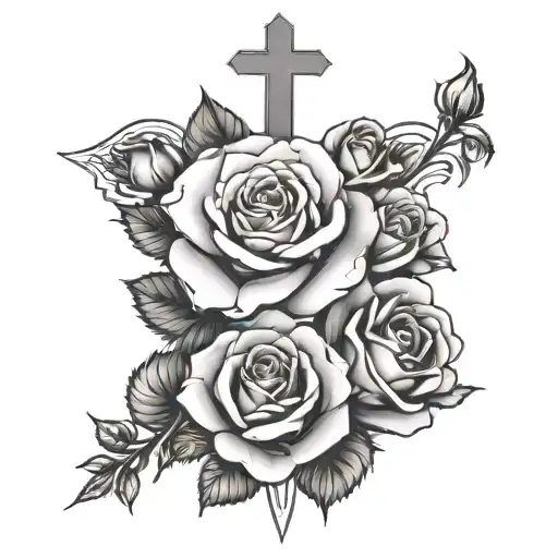 roses with cross silhouette tattoo design idea
