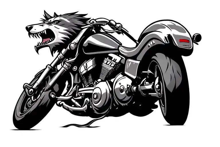 Motorcycle throttle tattoo snarling wolf's head on one end, tapering down to a thin line. tattoo design idea