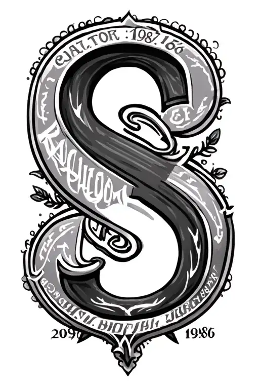 RaShon with the capital S filled with three birth years 2009, 1986 1987 and in cursive font tattoo design idea