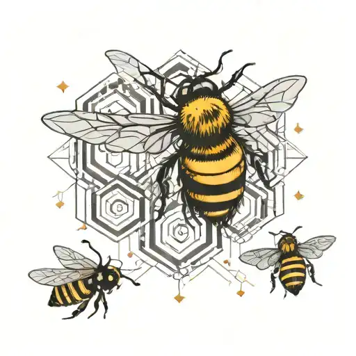 3 bees and honey comb design tattoo design idea