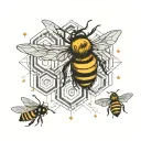 3 bees and honey comb design tattoo design idea