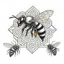 3 bees and honey comb design tattoo design idea