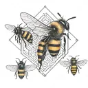 3 bees and honey comb design tattoo design idea