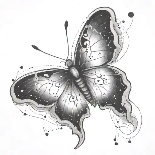 Butterfly linework with cancer constellation intertwined tattoo design idea