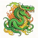 Green Dragon breathing fire tattoo design idea