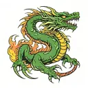 Green Dragon breathing fire tattoo design idea