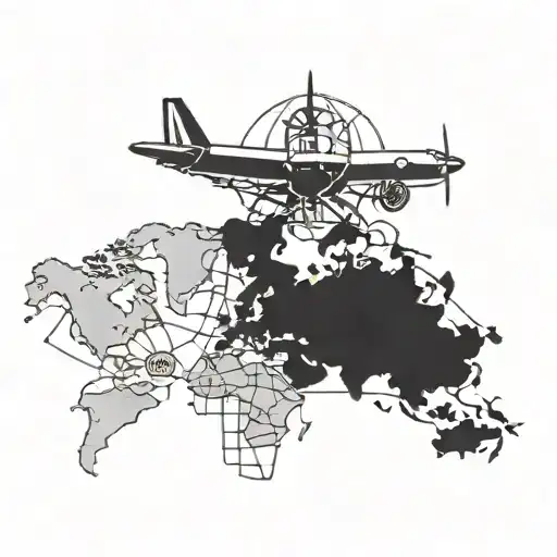 A blackwork tattoo of a map with a compass and airplane, symbolizing your passion for travel and adventure tattoo design idea