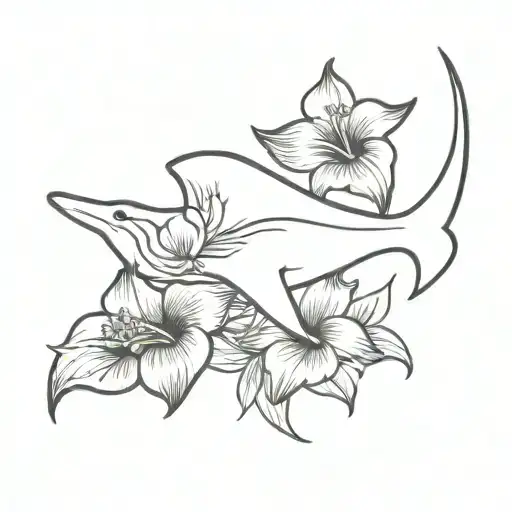 a sting ray, hammer head shark and hibiscus flower tattoo design idea
