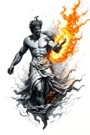 An abstract image of Prometheus crossing the void and abyss whilst embracing his Promethean inner fire. tattoo design idea