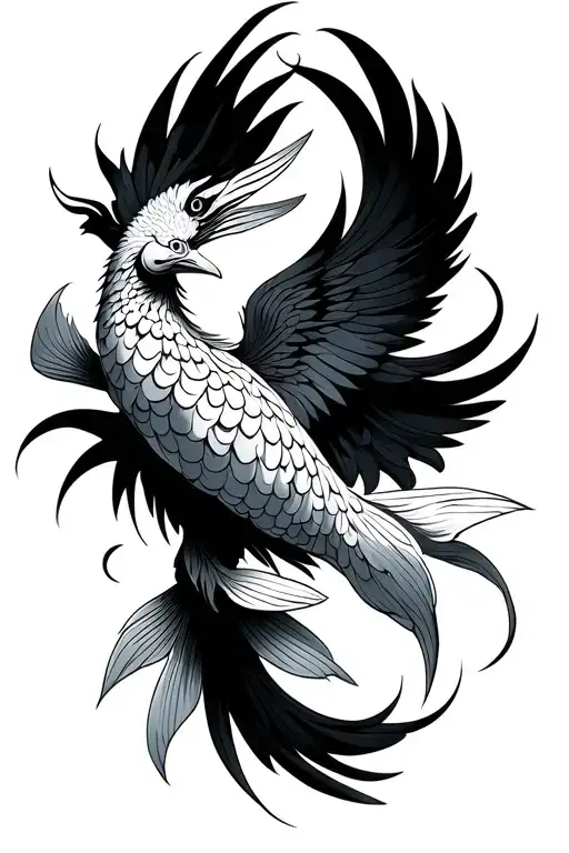 phoenix and koi individually tattoo design idea