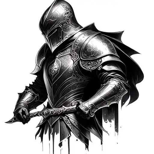 dark fantasy medieval knight with futuristic influence tattoo design idea