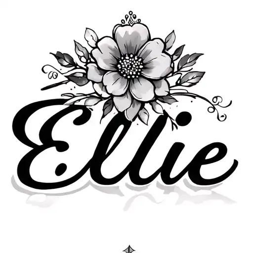 "Ellie" the name Ellie tattoo for my neck, with a small flower or tiara tattoo design idea