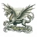 Welsh dragon inside Wales country landscape tattoo design idea