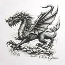 Welsh dragon inside Wales country landscape tattoo design idea