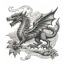 Welsh dragon inside Wales country landscape tattoo design idea