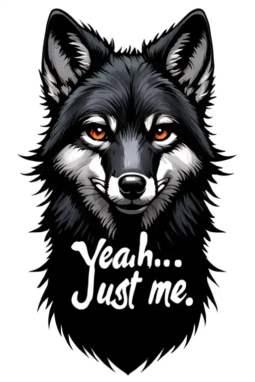 black coyote, "Yeah...Just me." written tattoo design idea