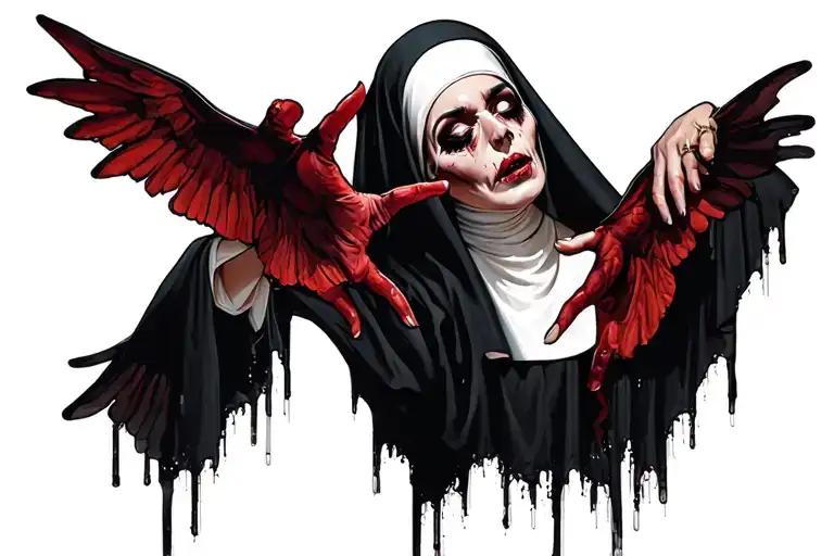 Spooky evil nun tattoo design idea