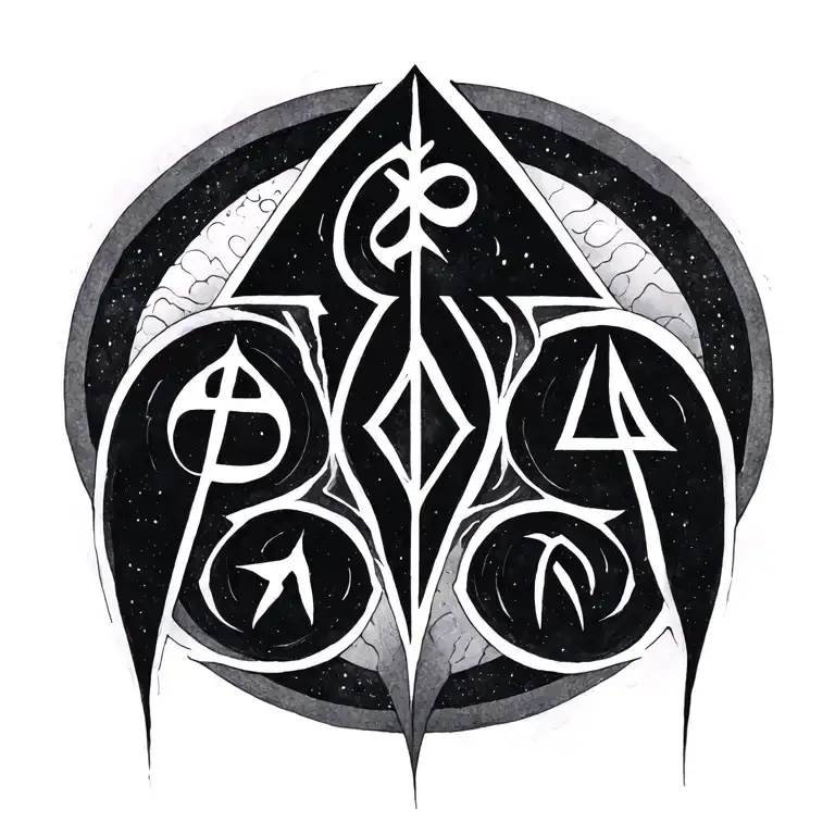 Minimalist tattoo design, vertical row of six Elder Futhark runes: ᚢ Uruz, ᚨ Ansuz, ᚲ Kenaz, ᛉ Algiz, ᛗ Mannaz, ᛞ Dagaz. tattoo design idea