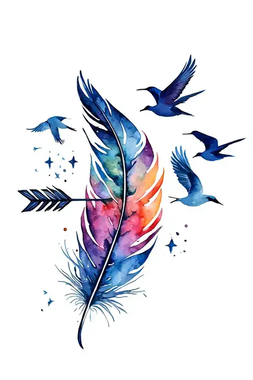 arrow and feather and flying birds flying tattoo design idea