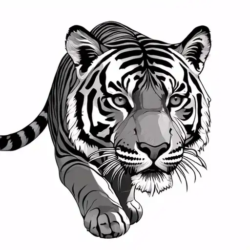 small fine line tiger walking tattoo design idea