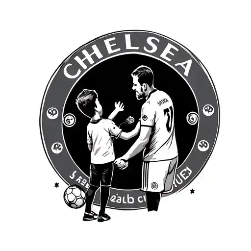 dad holding sons hand looking at Chelsea football club tattoo design idea